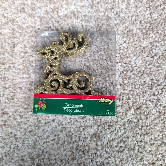 Merry by Christmas House Other - Merry Christmas Glitter Reindeer Ornament Decorations 5pc Set